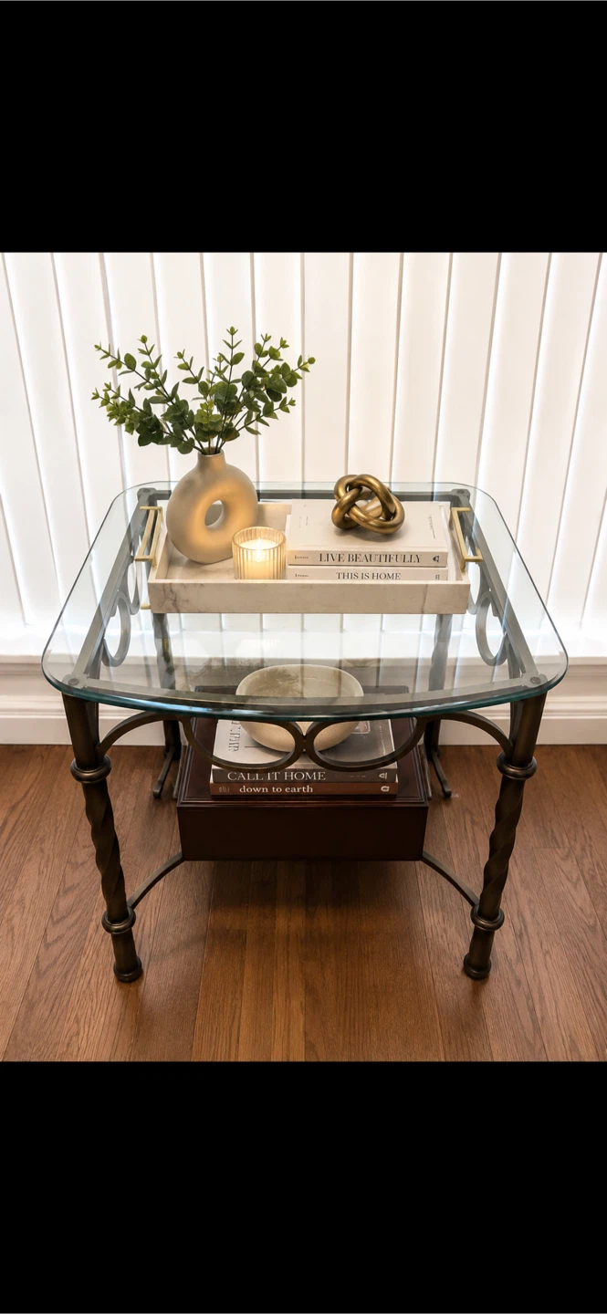 Glass and Wrought Iron End Table - photo 3