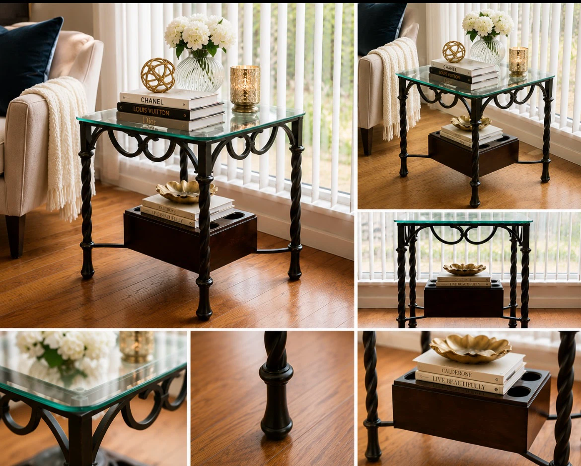 Glass and Wrought Iron End Table - photo 4