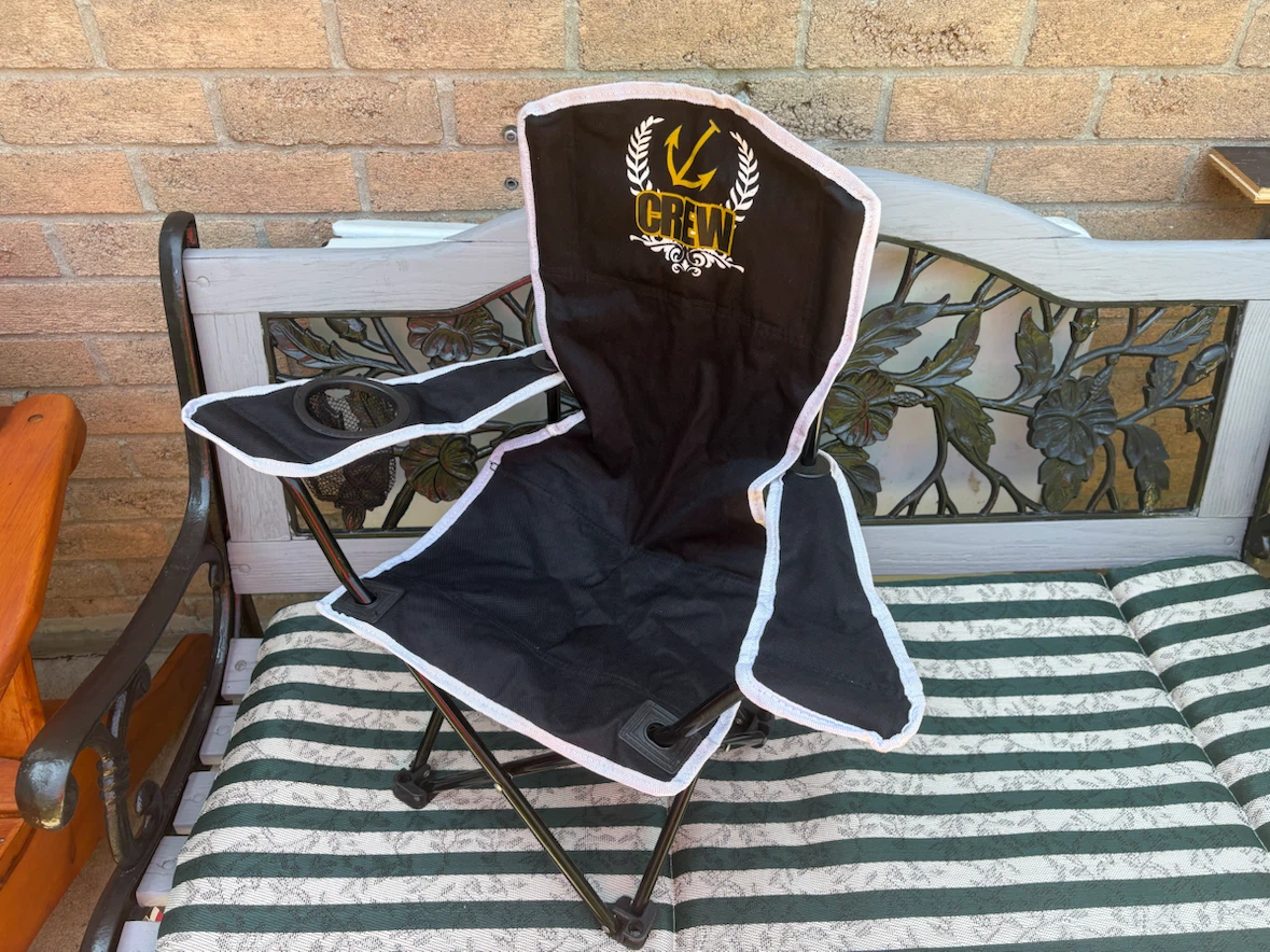 Black Folding Camp Chair with "CREW" Logo