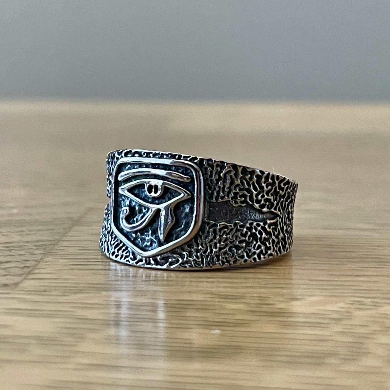 Eye of Horus textured ring in stainless steel (sizes 11 & 12)