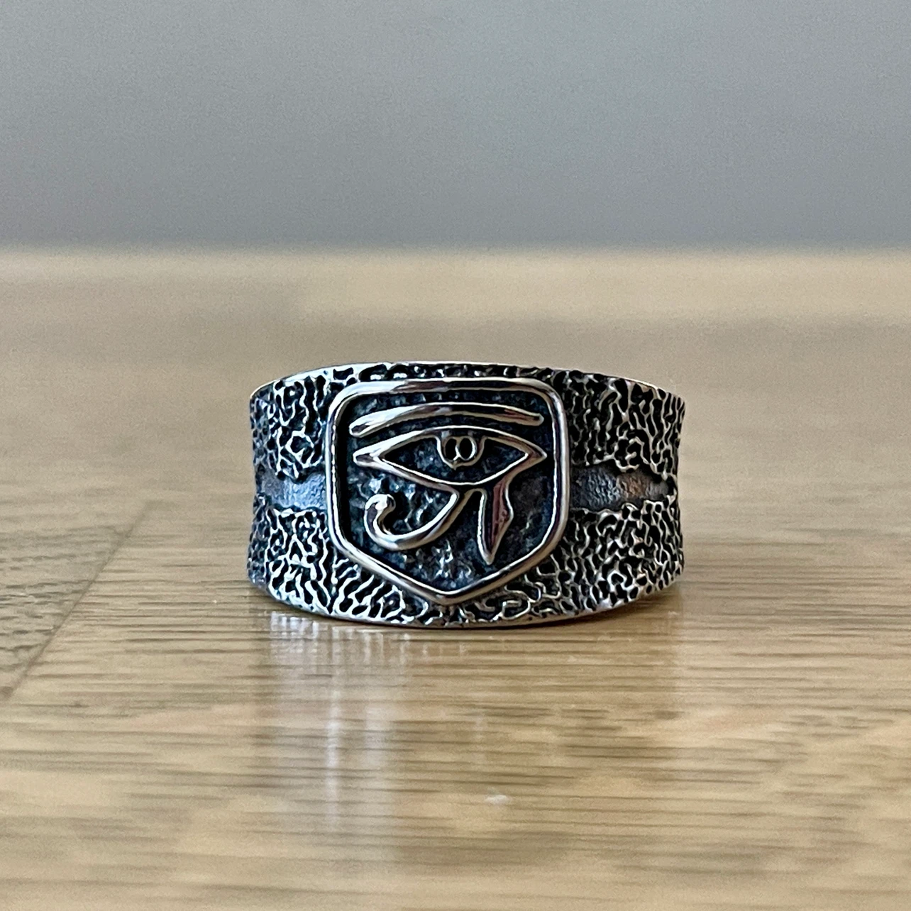 Eye of Horus textured ring in stainless steel (sizes 11 & 12) - photo 2