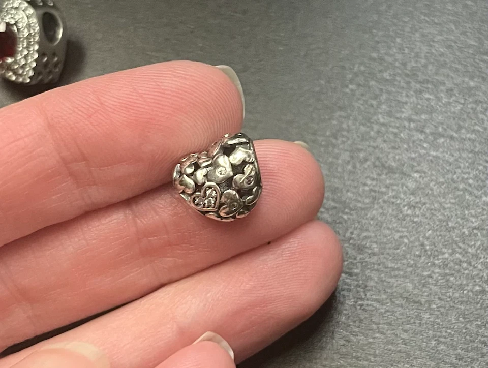 Sterling Silver Heart Charm with CZ Accents