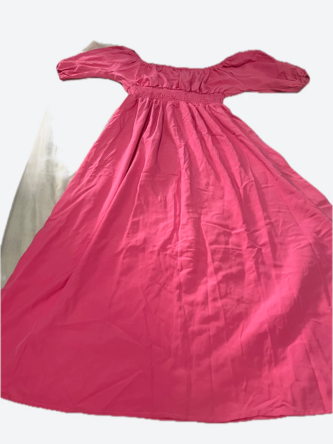 Pink Square Neck Puff Sleeve Maxi Dress