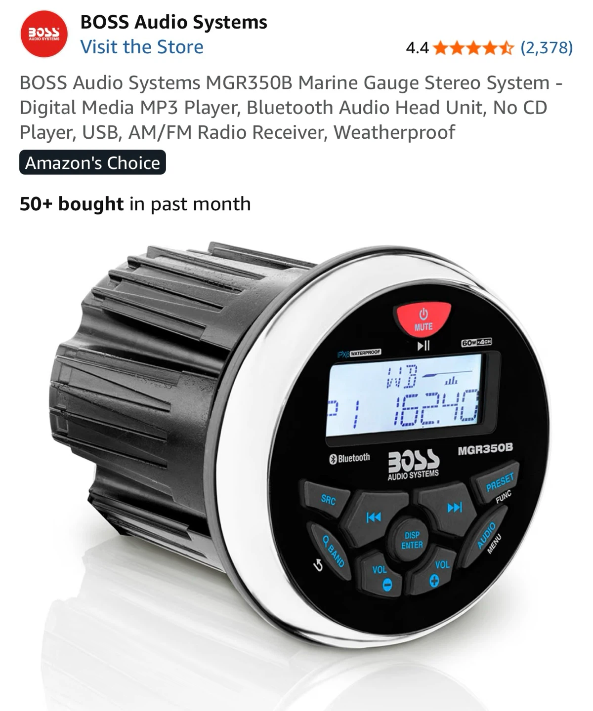 BOSS Audio Systems MGR350B Marine Gauge Stereo System