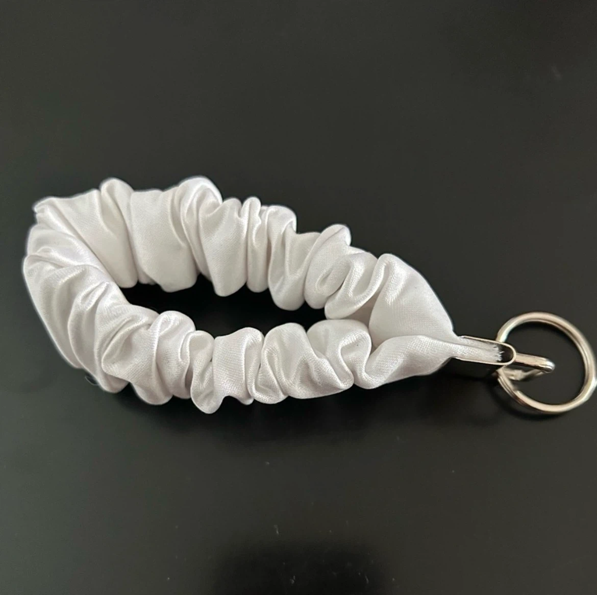 White Scrunchie Set with Zipper Pouch and Keychain - photo 3