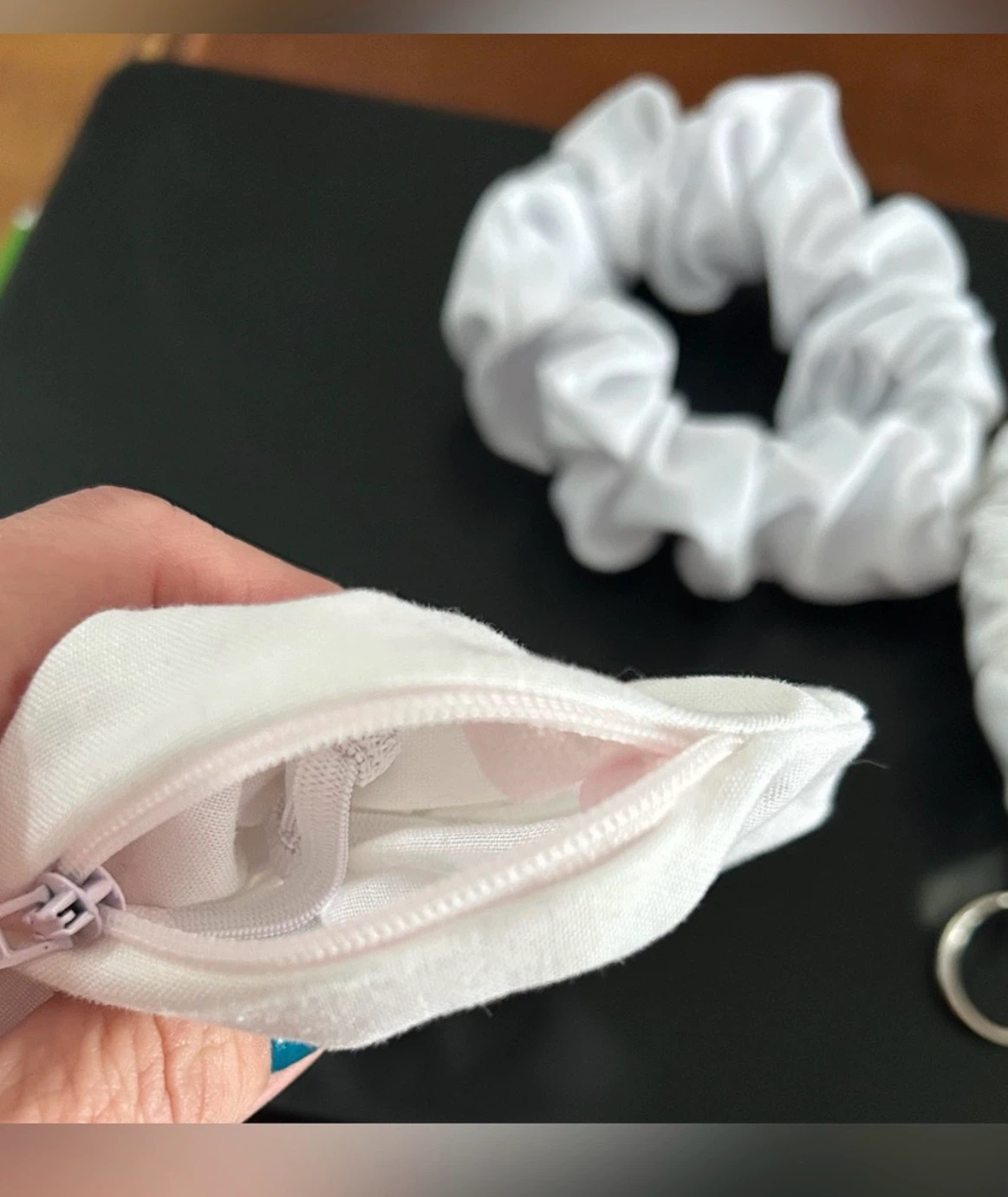 White Scrunchie Set with Zipper Pouch and Keychain - photo 5