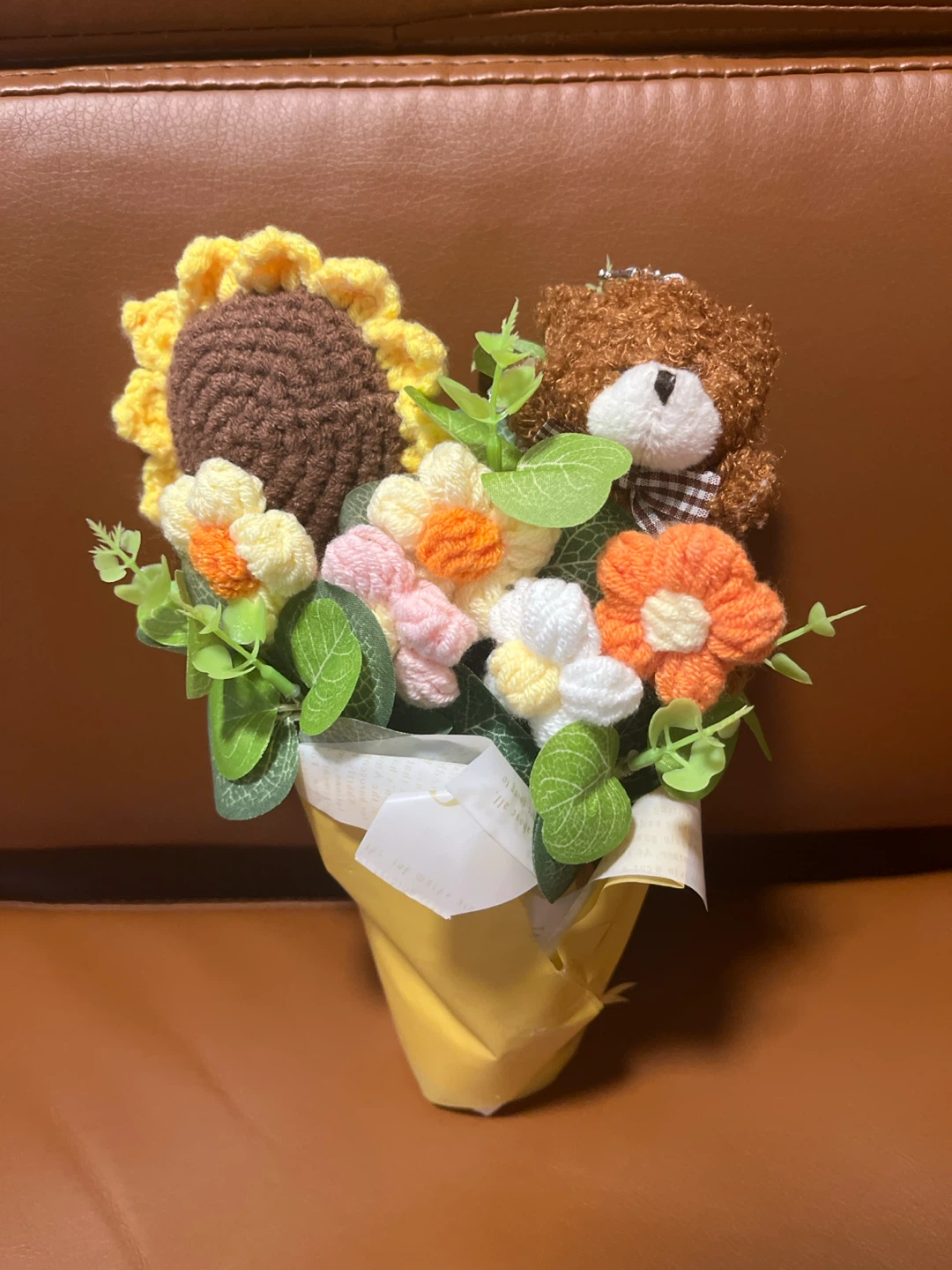 Knitted Flower and Bear Bouquet