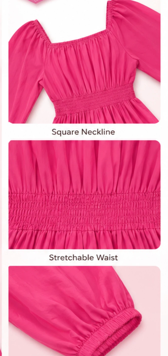 Pink Square Neck Puff Sleeve Maxi Dress - photo 3