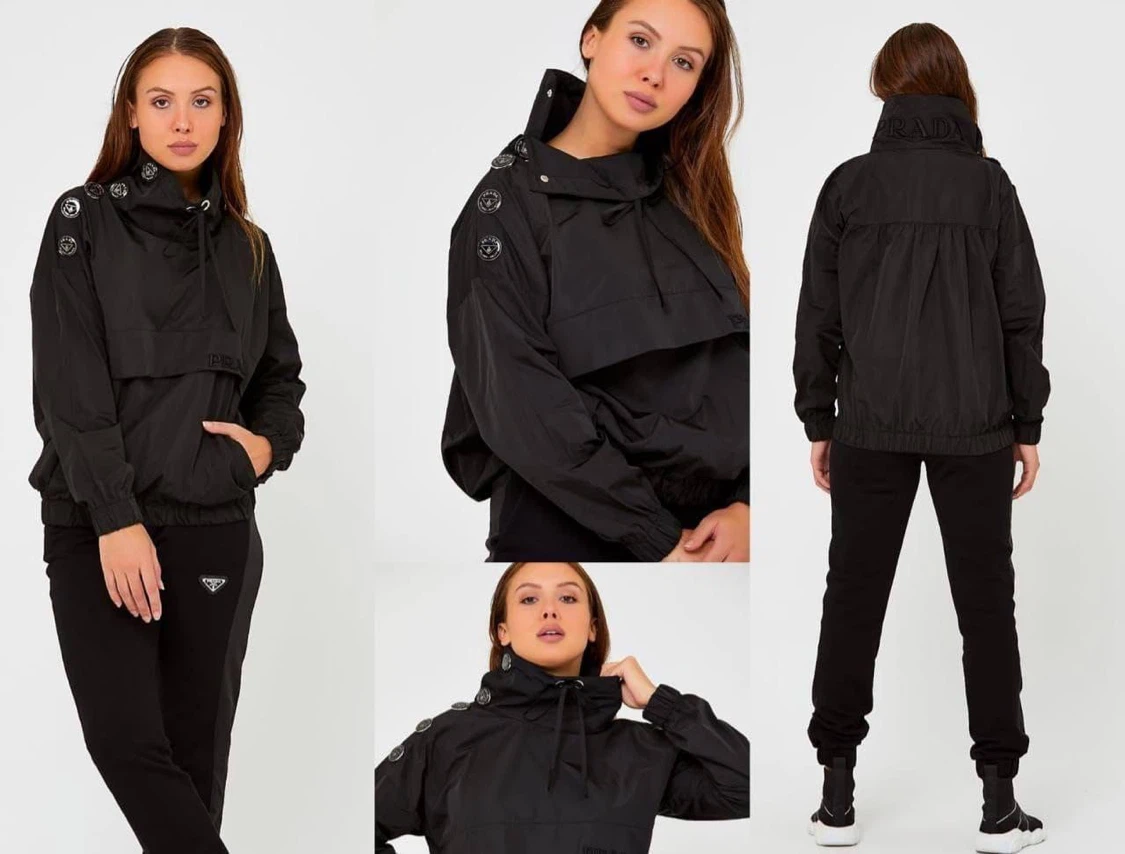 Prada Women’s Black Nylon & Knit Tracksuit – Size L (Brand New)