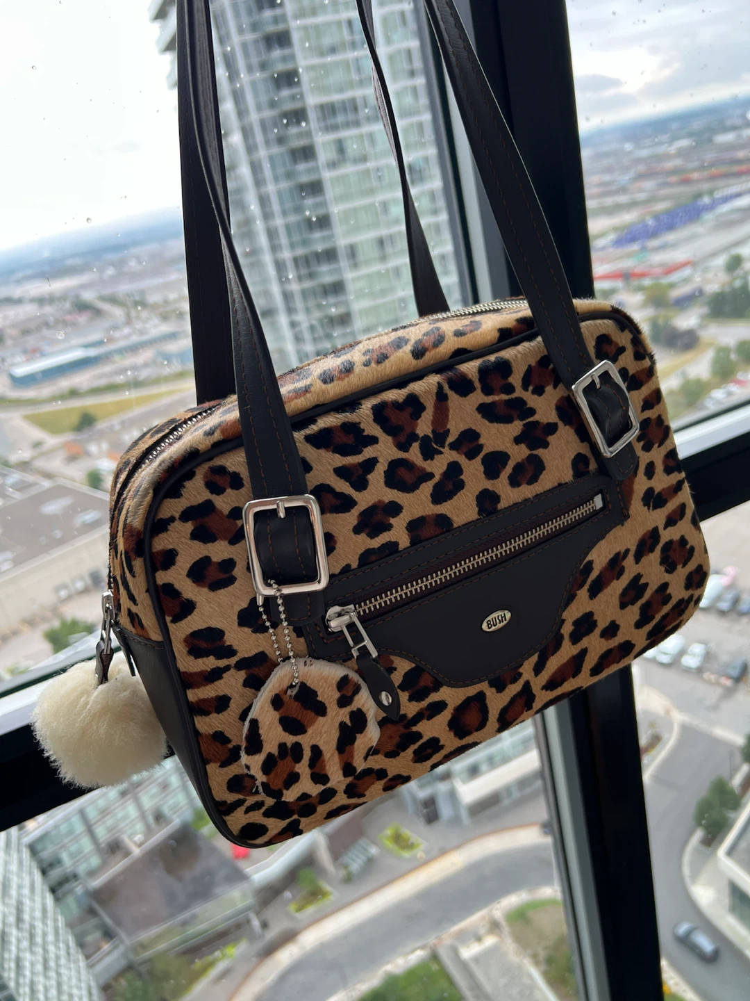 Bush Leopard Print Calf Hair Handbag