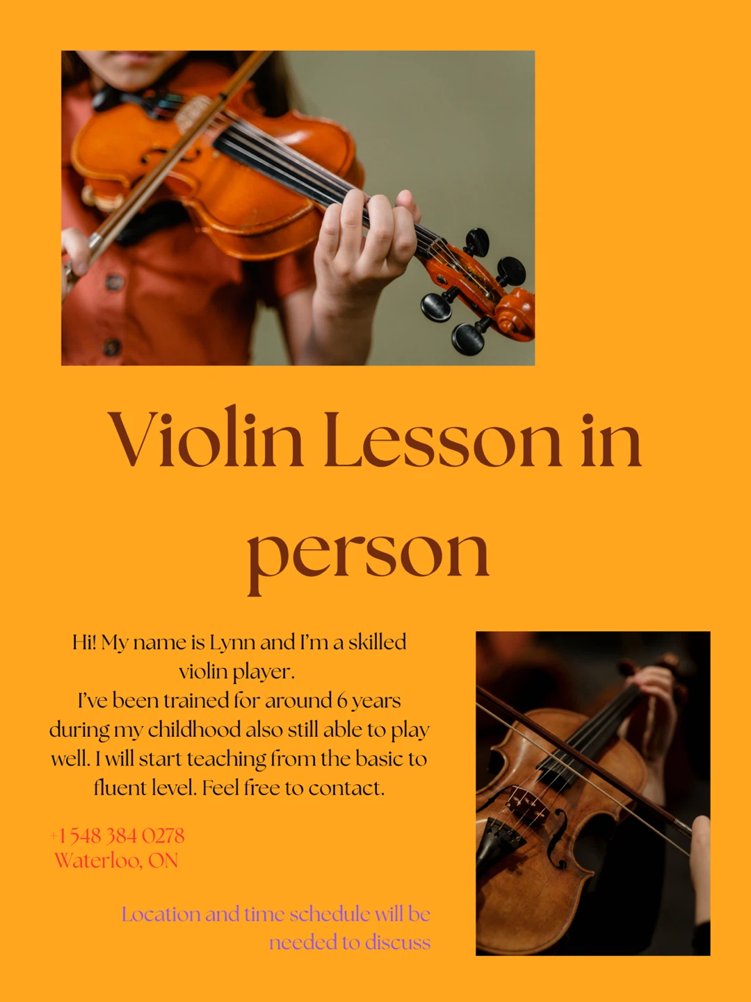 Violin Lessons in Person in Waterloo, ON