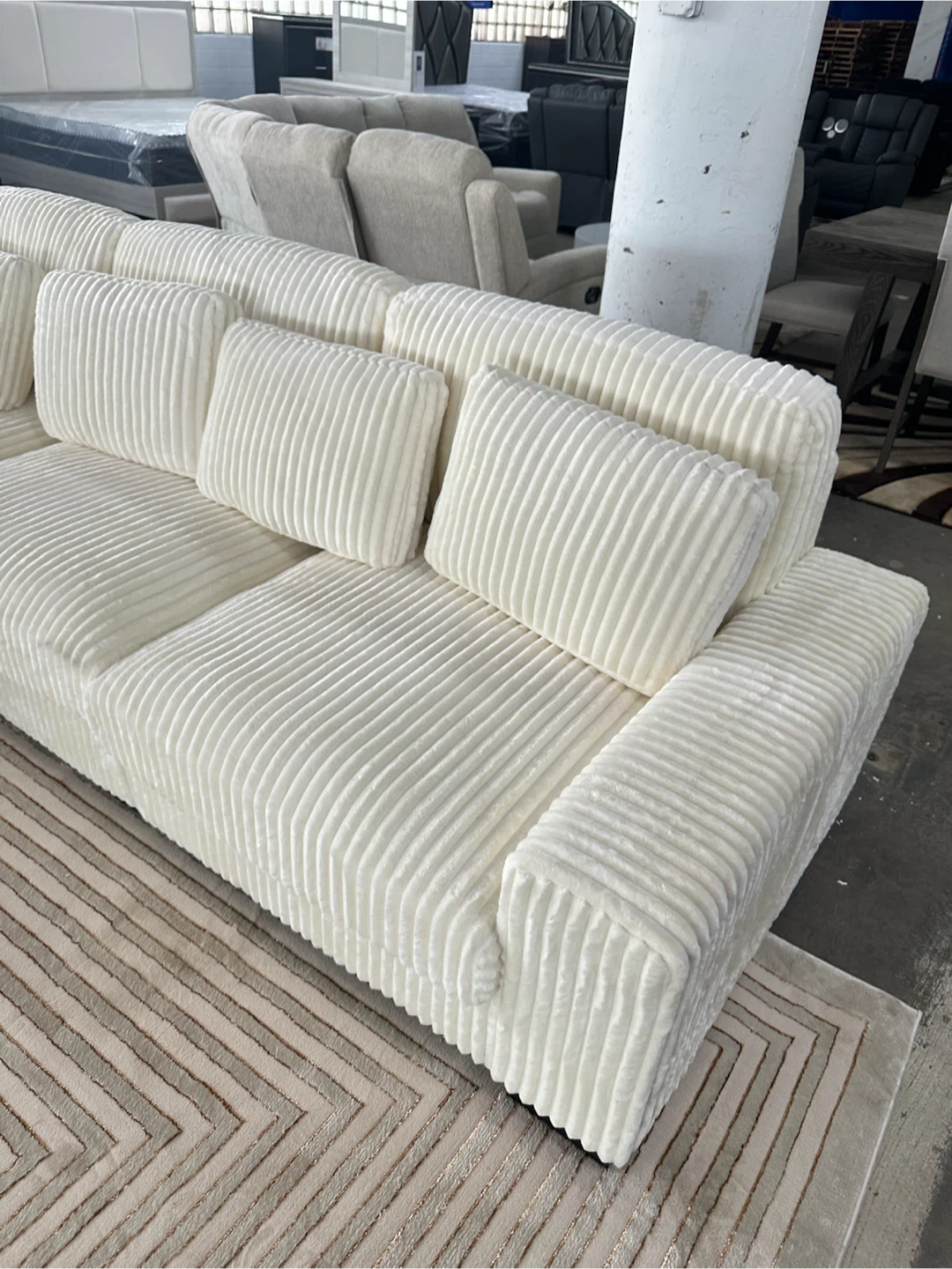 Cream Corduroy Sectional Sofa with Chaise - photo 2