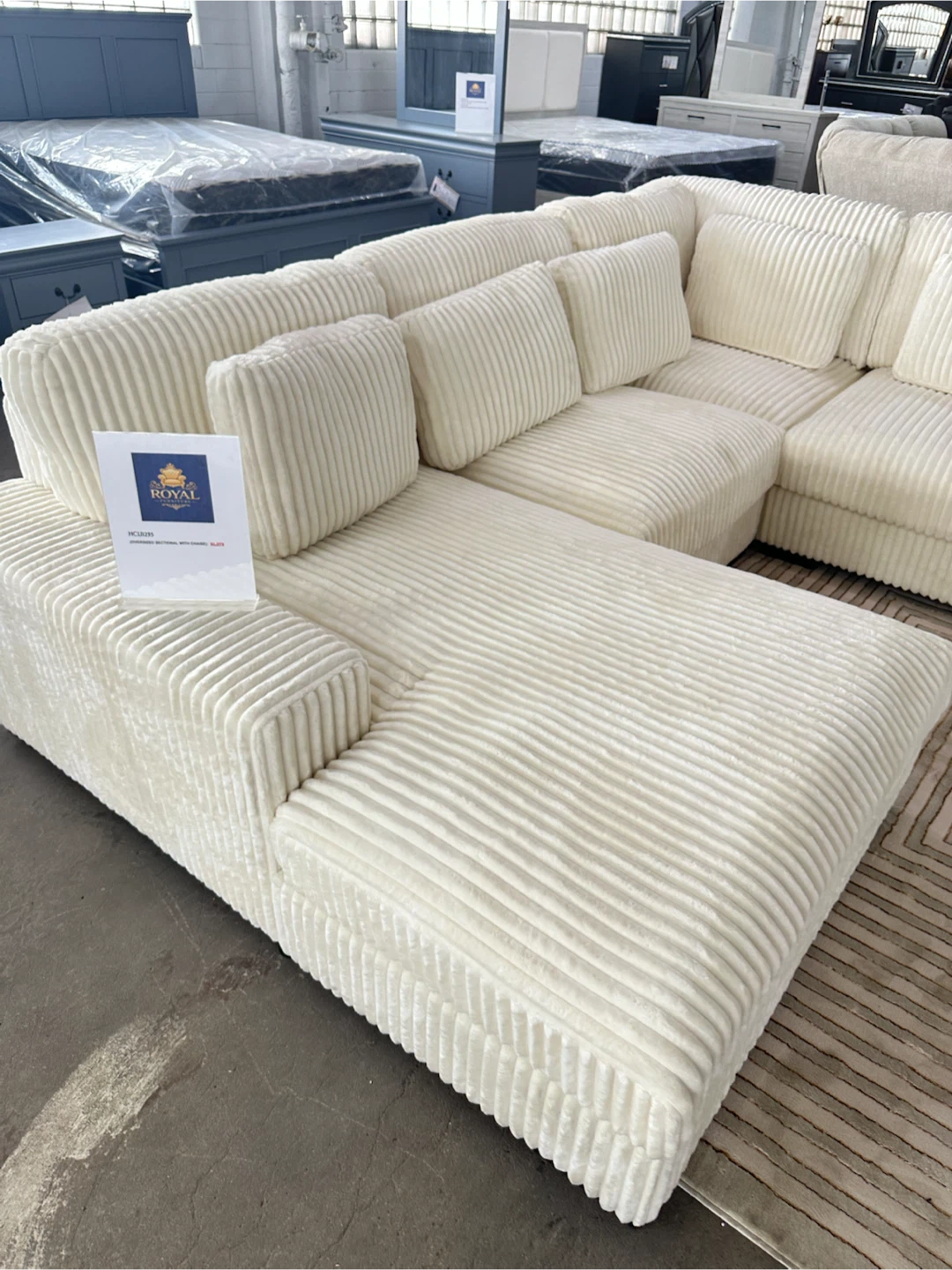 Cream Corduroy Sectional Sofa with Chaise - photo 3