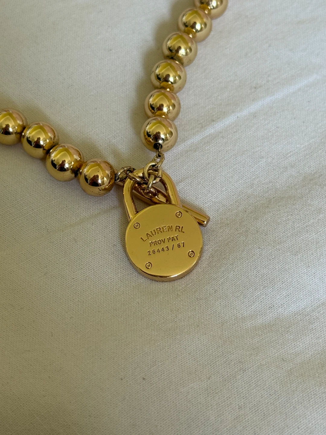 Lauren RL Gold Tone Beaded Necklace with Lock Charm - photo 2