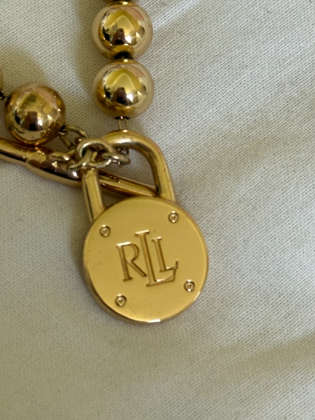 Lauren RL Gold Tone Beaded Necklace with Lock Charm - photo 3