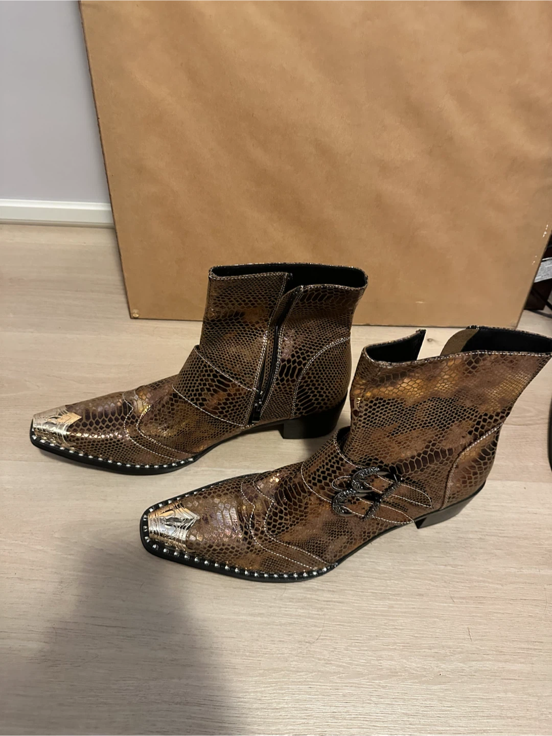 Brown Snake Print Ankle Boots - Size 49