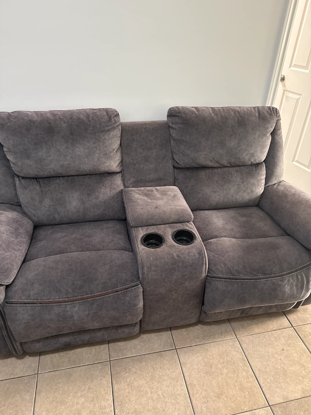 Grey suede couch