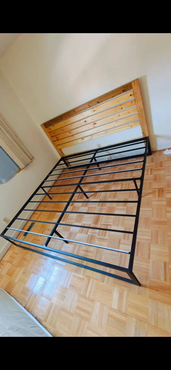 King Metal Bed Frame with Wooden Headboard