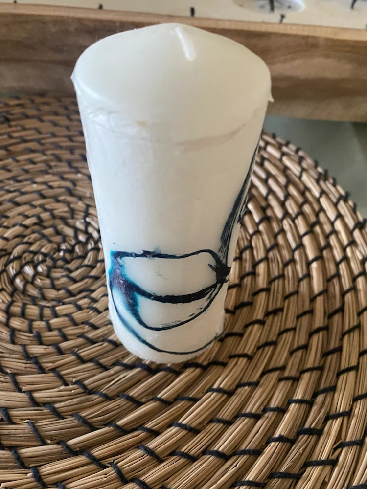 Decorative Pillar Candle with Blue Swirls