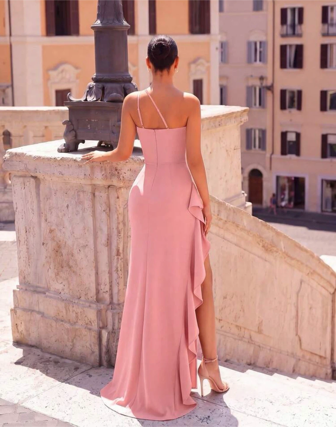 LARGE brand new never worn Pink One-Shoulder Ruffled Gown - photo 2