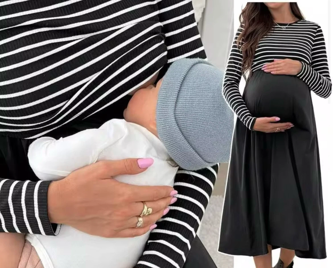 Striped Maternity Nursing Dress ( brand new)