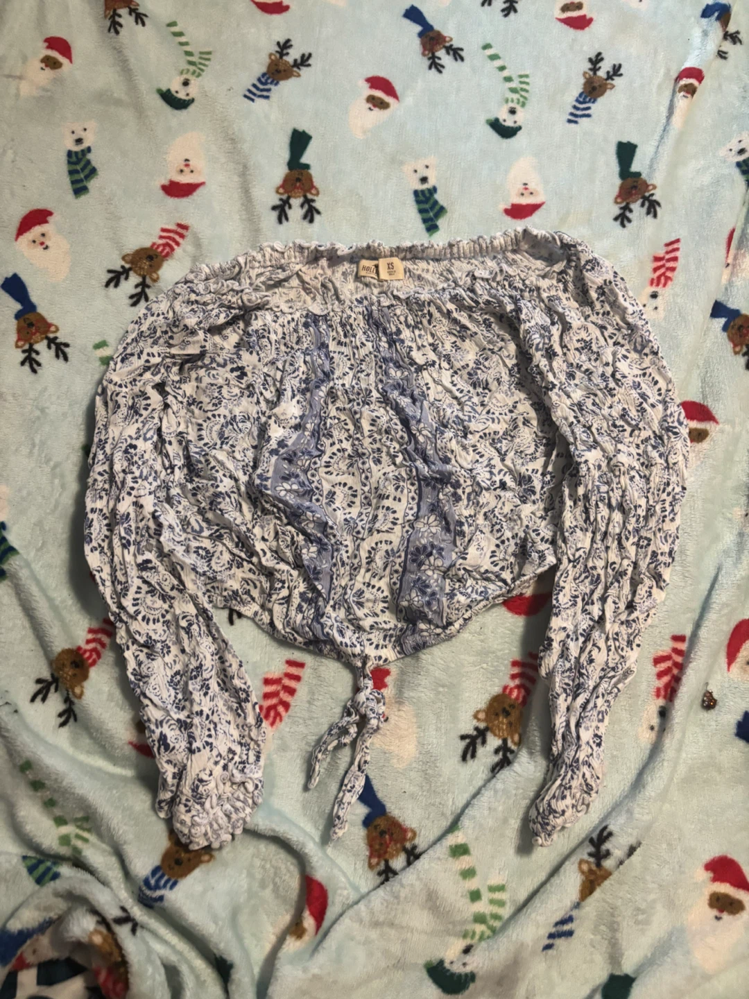 Hollister Blue Floral Smocked Cropped Top
