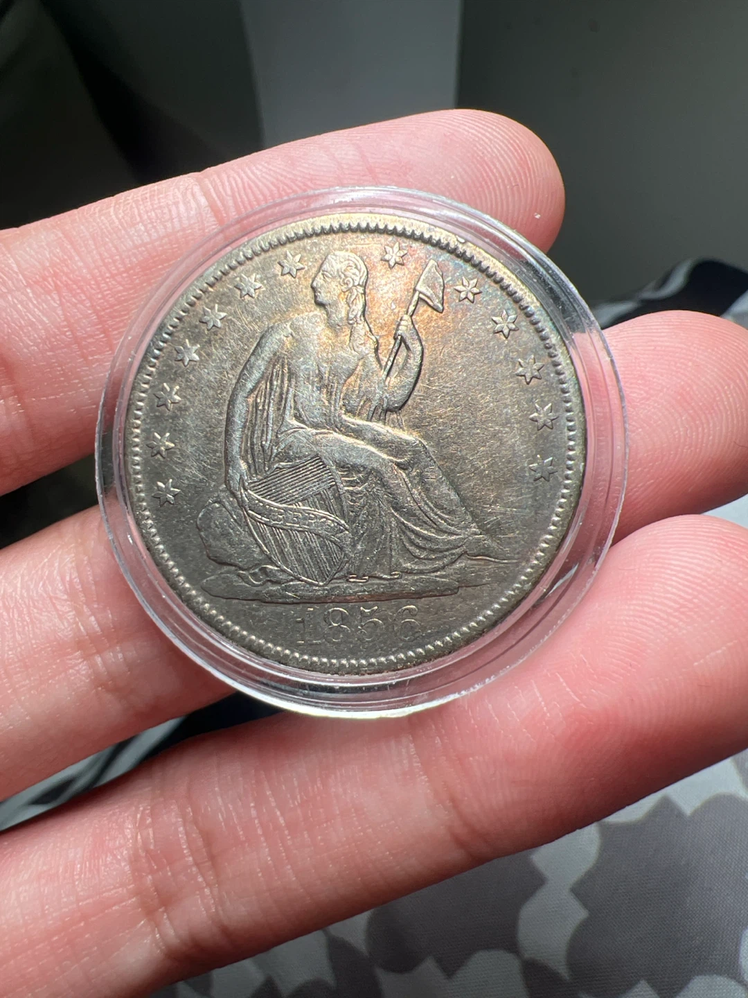 1856-O Seated Liberty Half Dollar Coin Au50 toned - photo 3