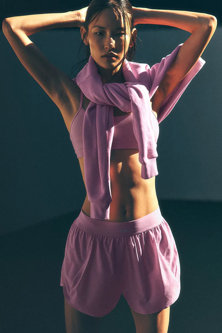 Alo Yoga Pink Cropped Zip-Up Hoodie and Shorts Set - photo 2