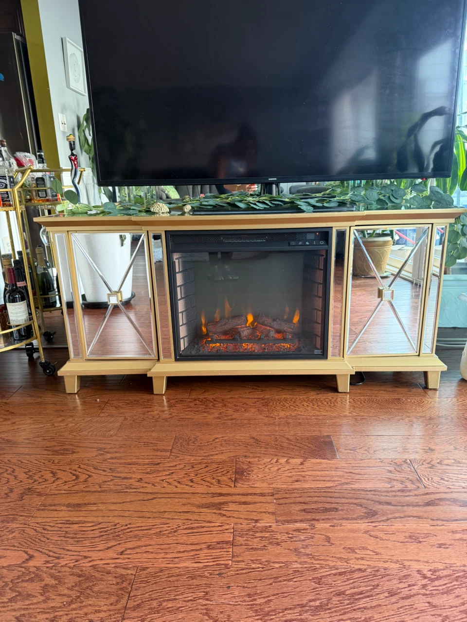 Mirrored Electric Fireplace TV Stand Console