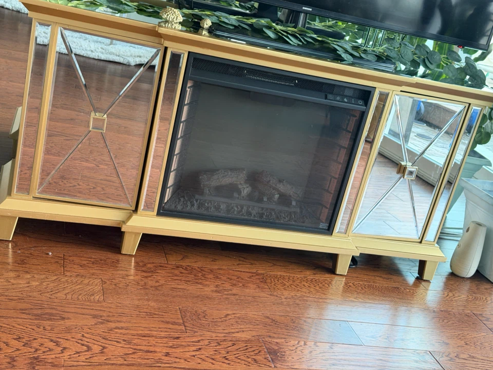 Mirrored Electric Fireplace TV Stand Console - photo 2