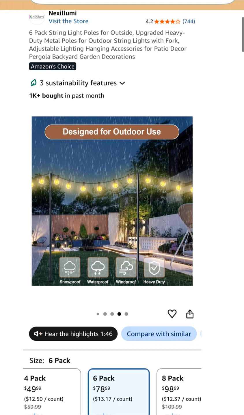 Nexillumi 6 Pack String Light Poles for Outside - photo 2