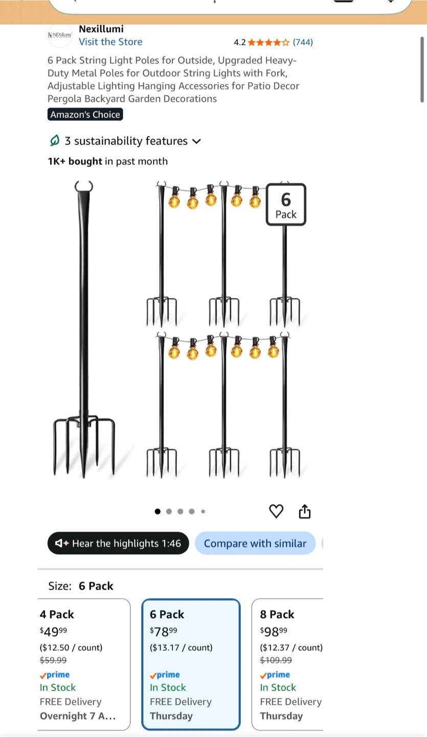 Nexillumi 6 Pack String Light Poles for Outside - photo 3