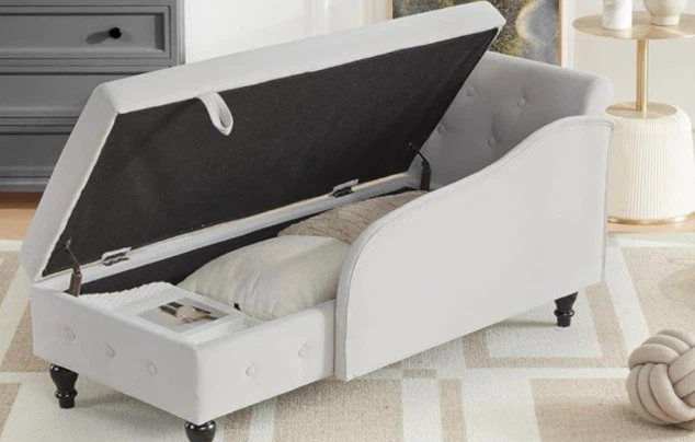 Grey Tufted Chaise Lounge with Storage - photo 2