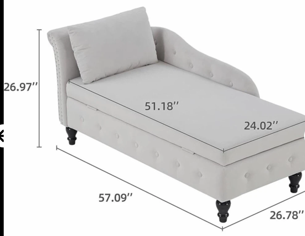 Grey Tufted Chaise Lounge with Storage - photo 3
