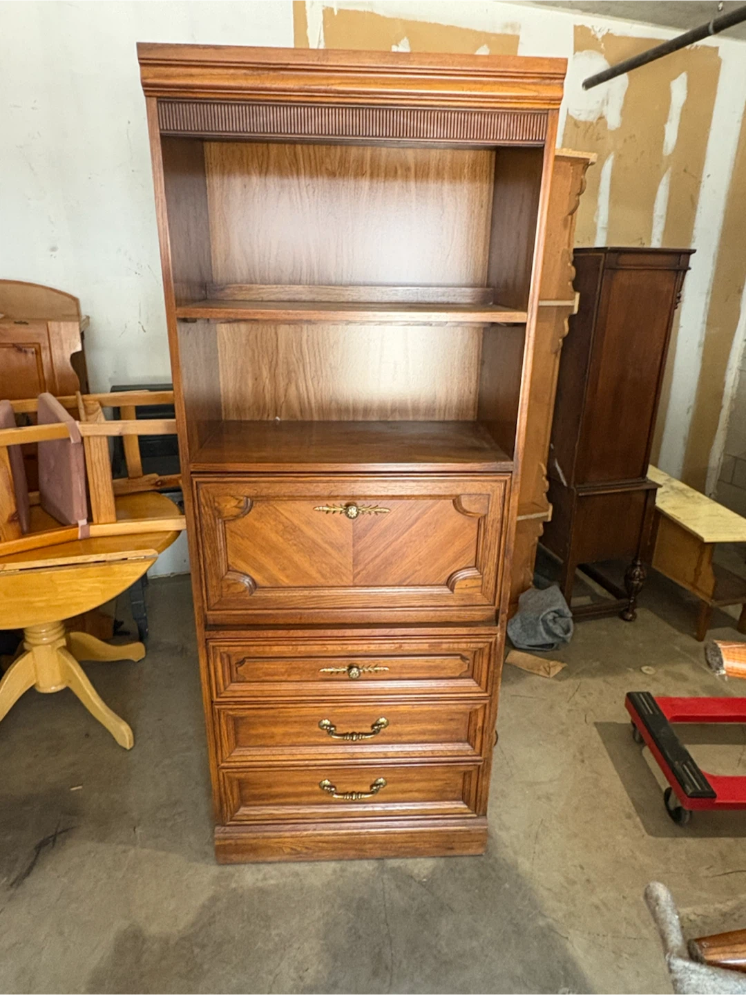 Free delivery used Vintage Wood Secretary Desk with Hutch