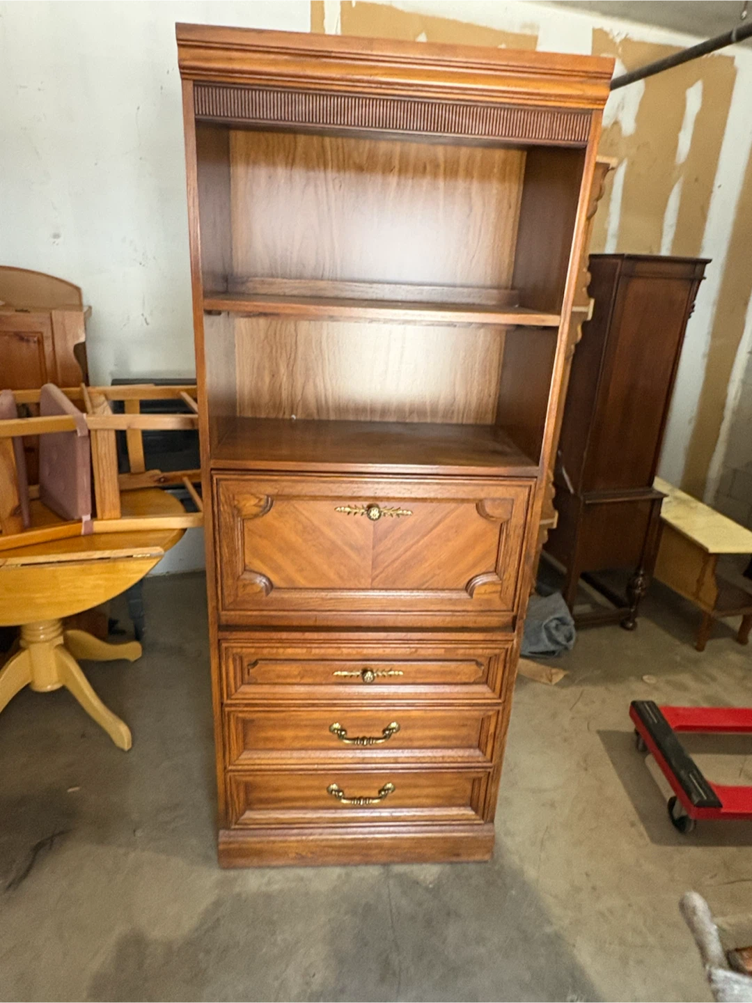 Free delivery used Vintage Wood Secretary Desk with Hutch - photo 2