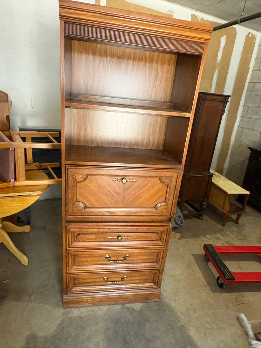 Free delivery used Vintage Wood Secretary Desk with Hutch - photo 3