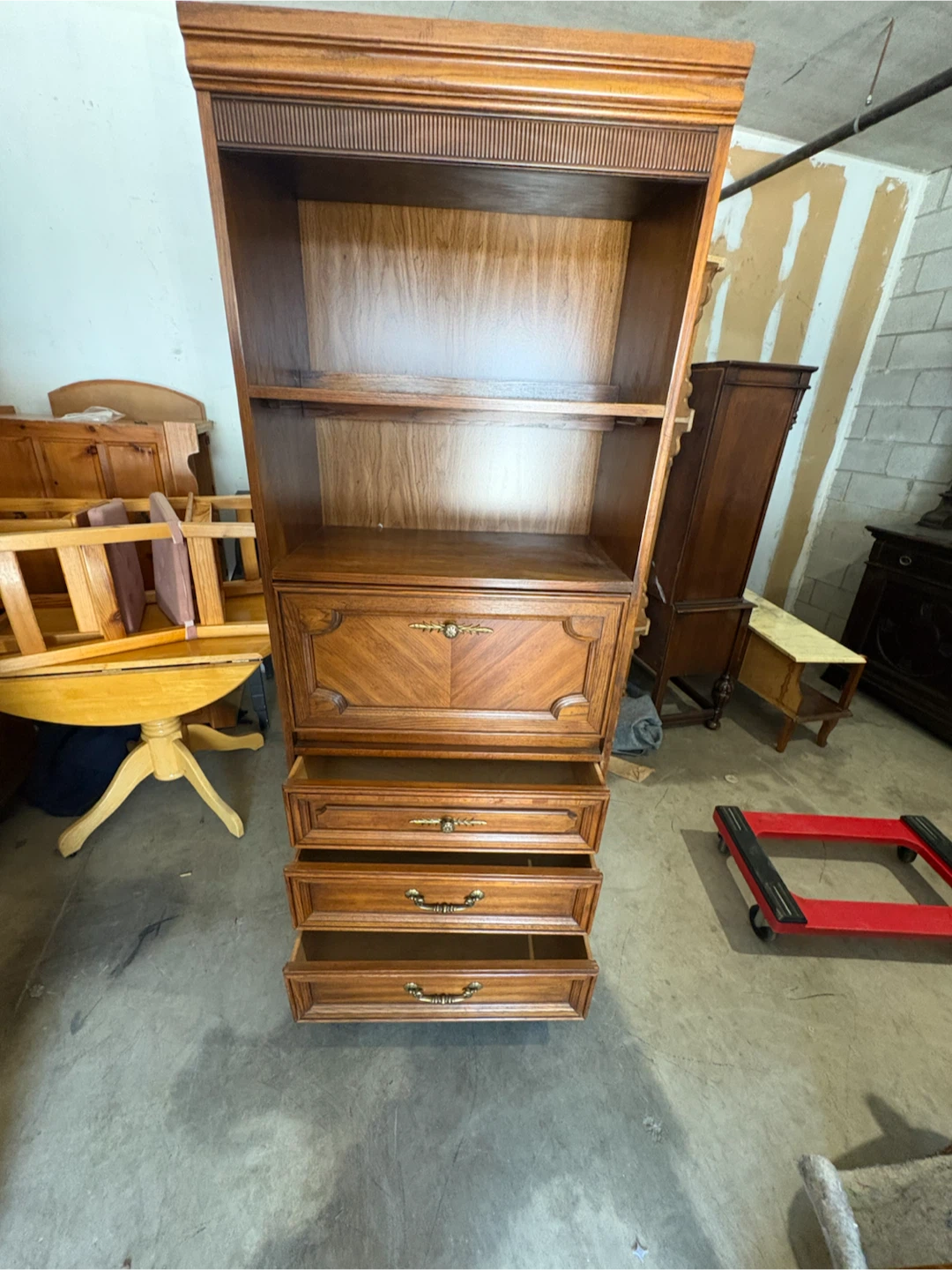 Free delivery used Vintage Wood Secretary Desk with Hutch - photo 5