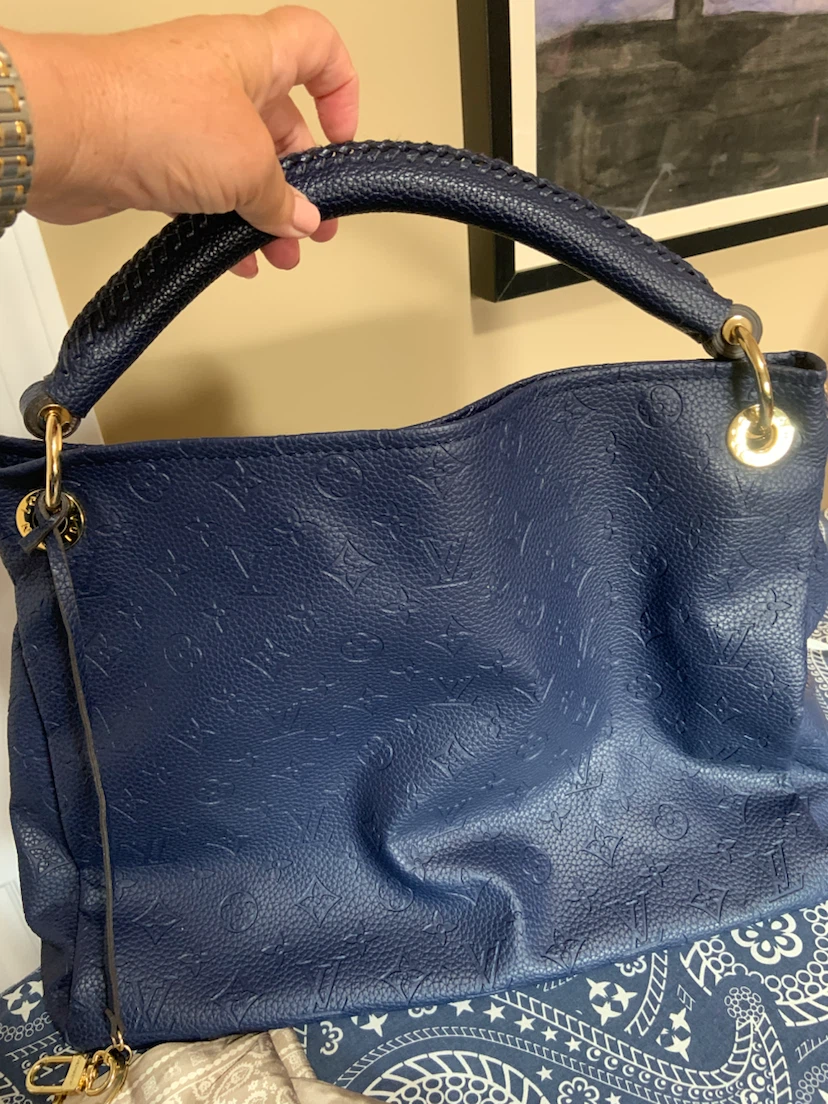Navy Monogram Embossed Shoulder Bag