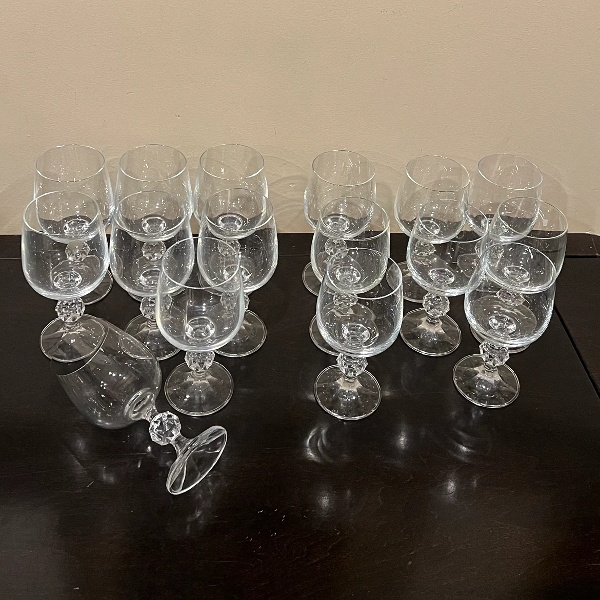 Bohemia Crystal Claudia Wine Glasses Diamond Faceted Stem Czech