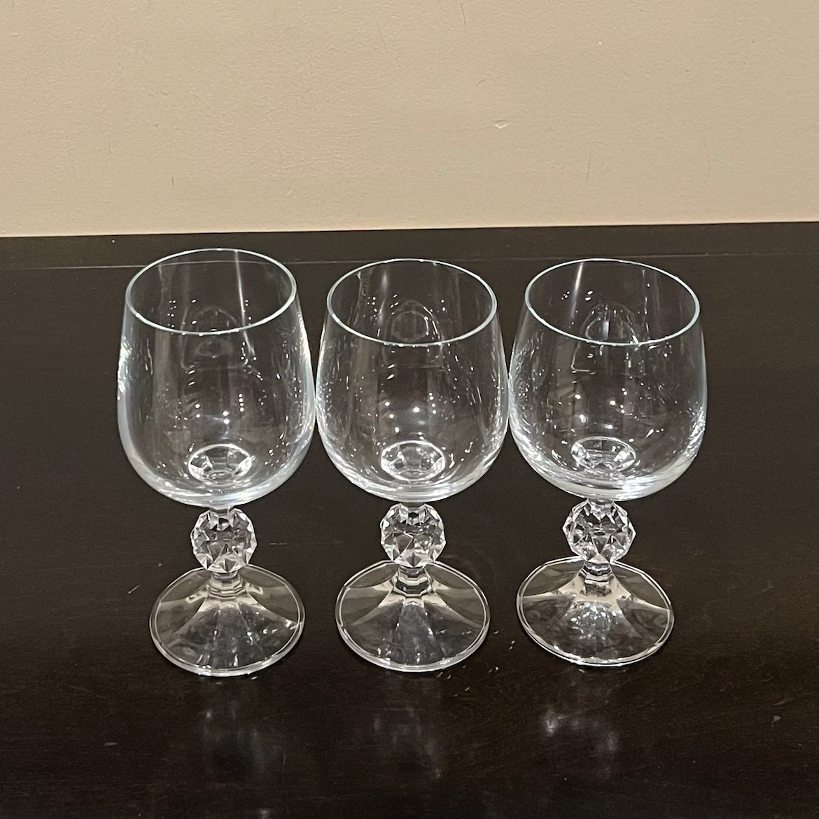 Bohemia Crystal Claudia Wine Glasses Diamond Faceted Stem Czech - photo 3