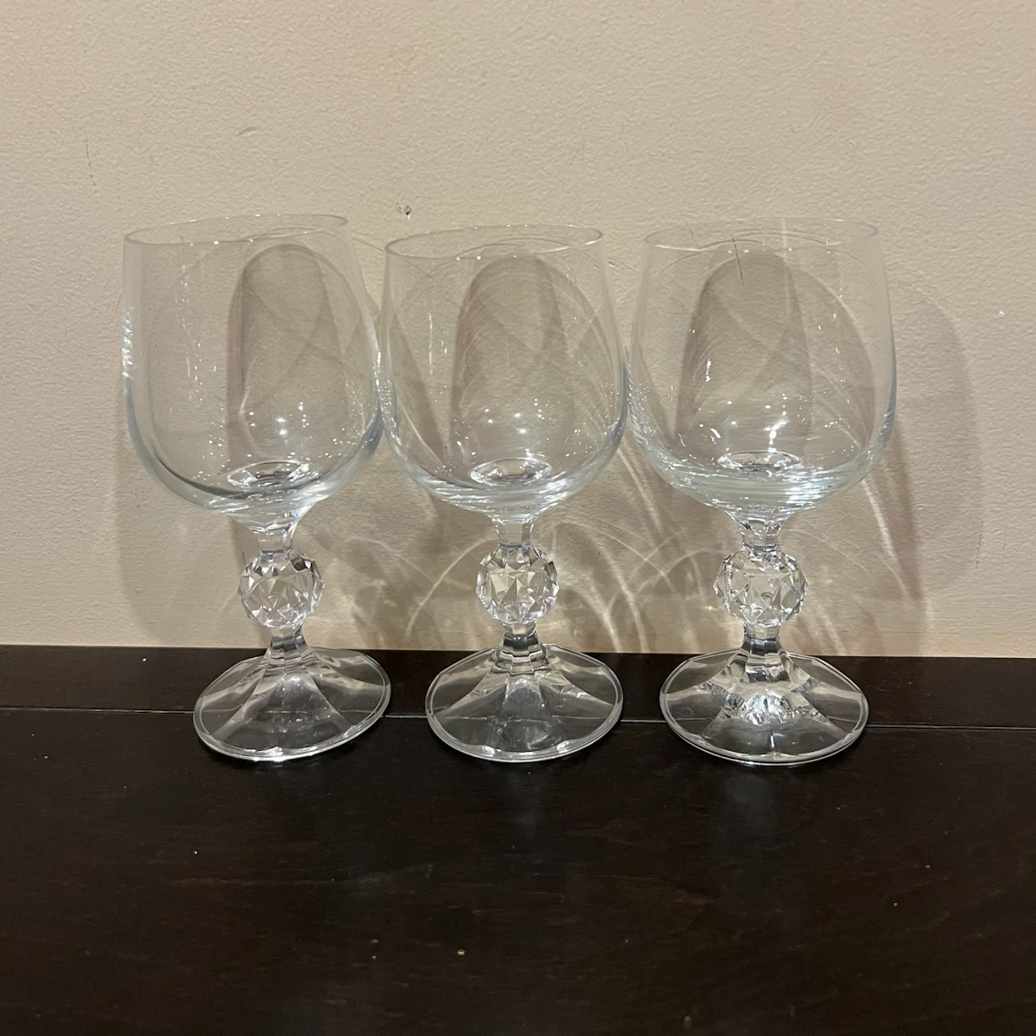 Bohemia Crystal Claudia Wine Glasses Diamond Faceted Stem Czech - photo 4