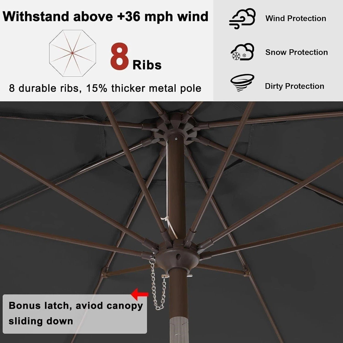 10’ ABC Canopy Grey Patio Table Umbrella with Tilt - photo 2