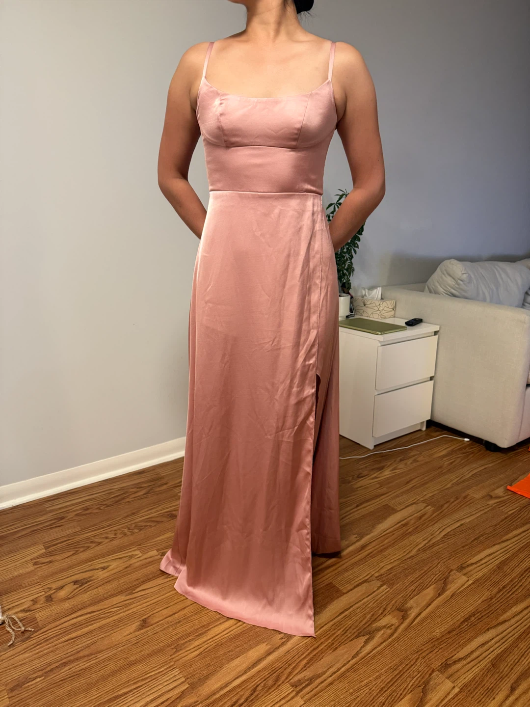 Pink Satin Maxi Dress with Slit