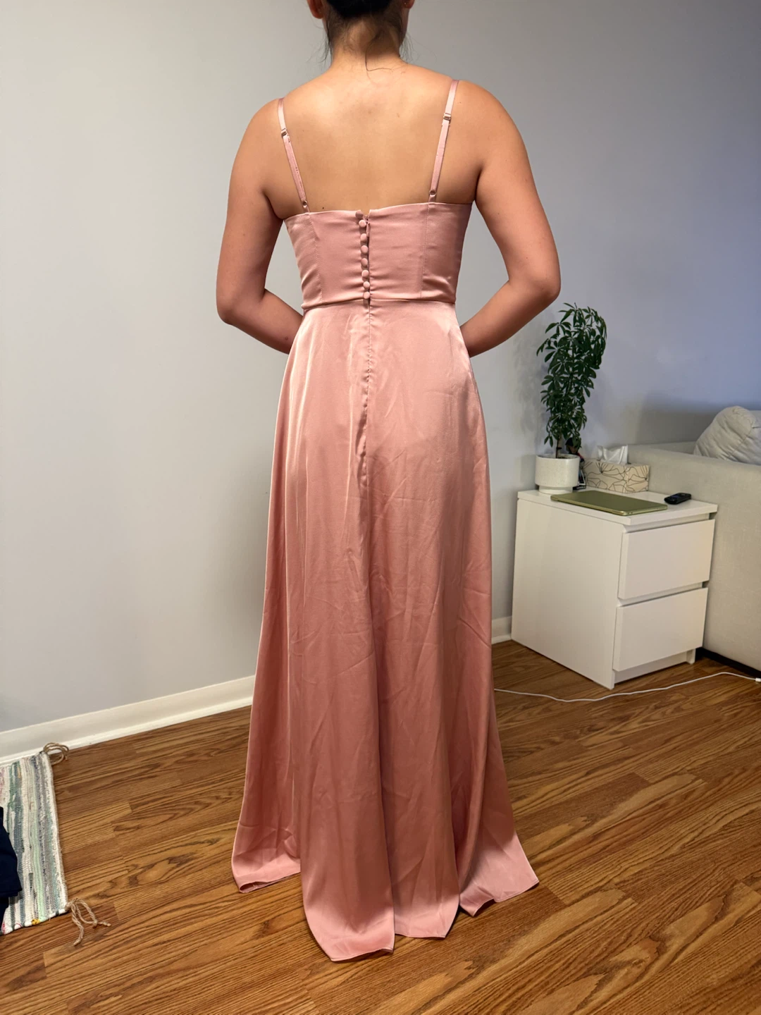 Pink Satin Maxi Dress with Slit - photo 2