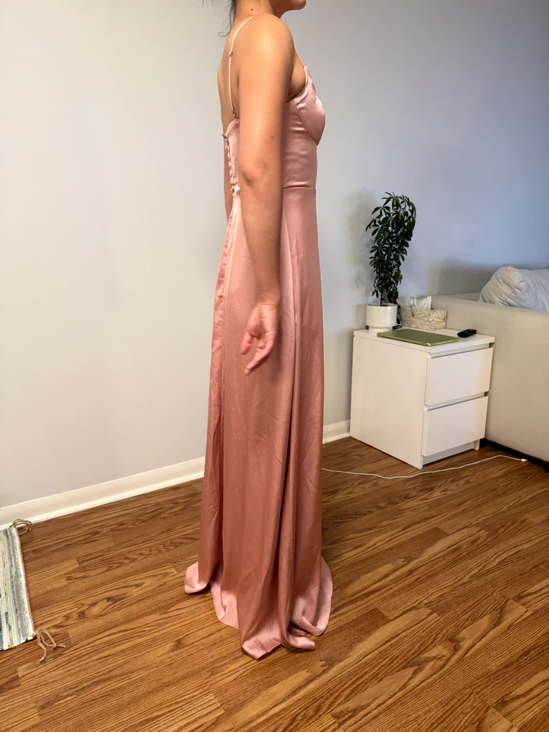 Pink Satin Maxi Dress with Slit - photo 3