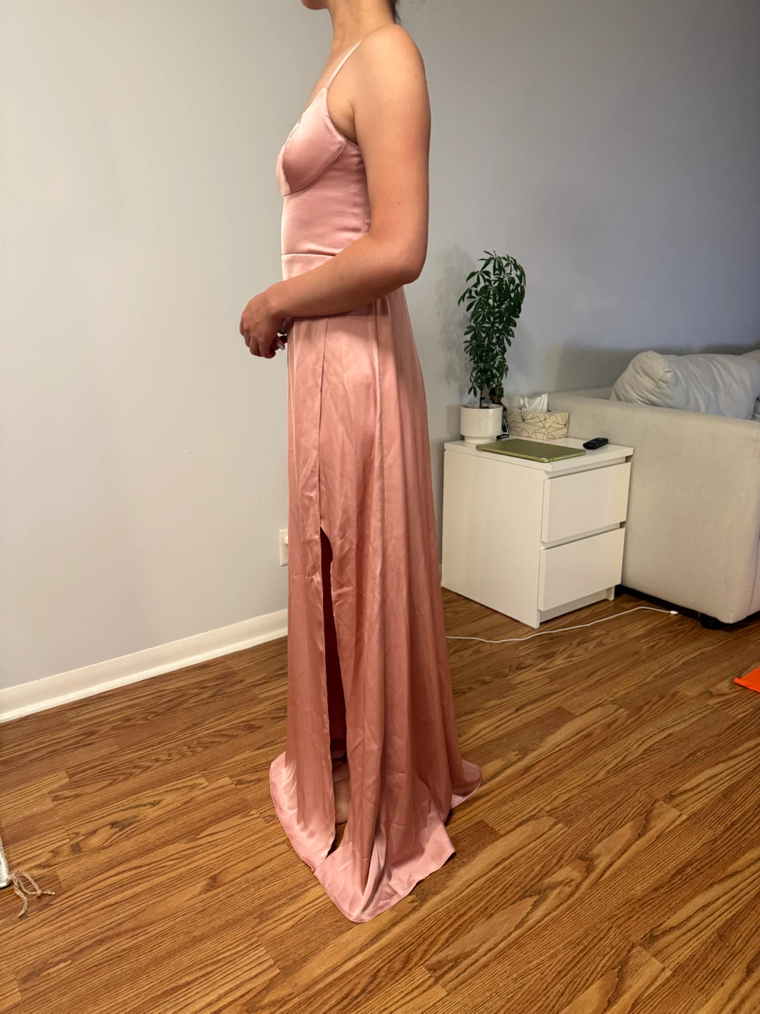 Pink Satin Maxi Dress with Slit - photo 4
