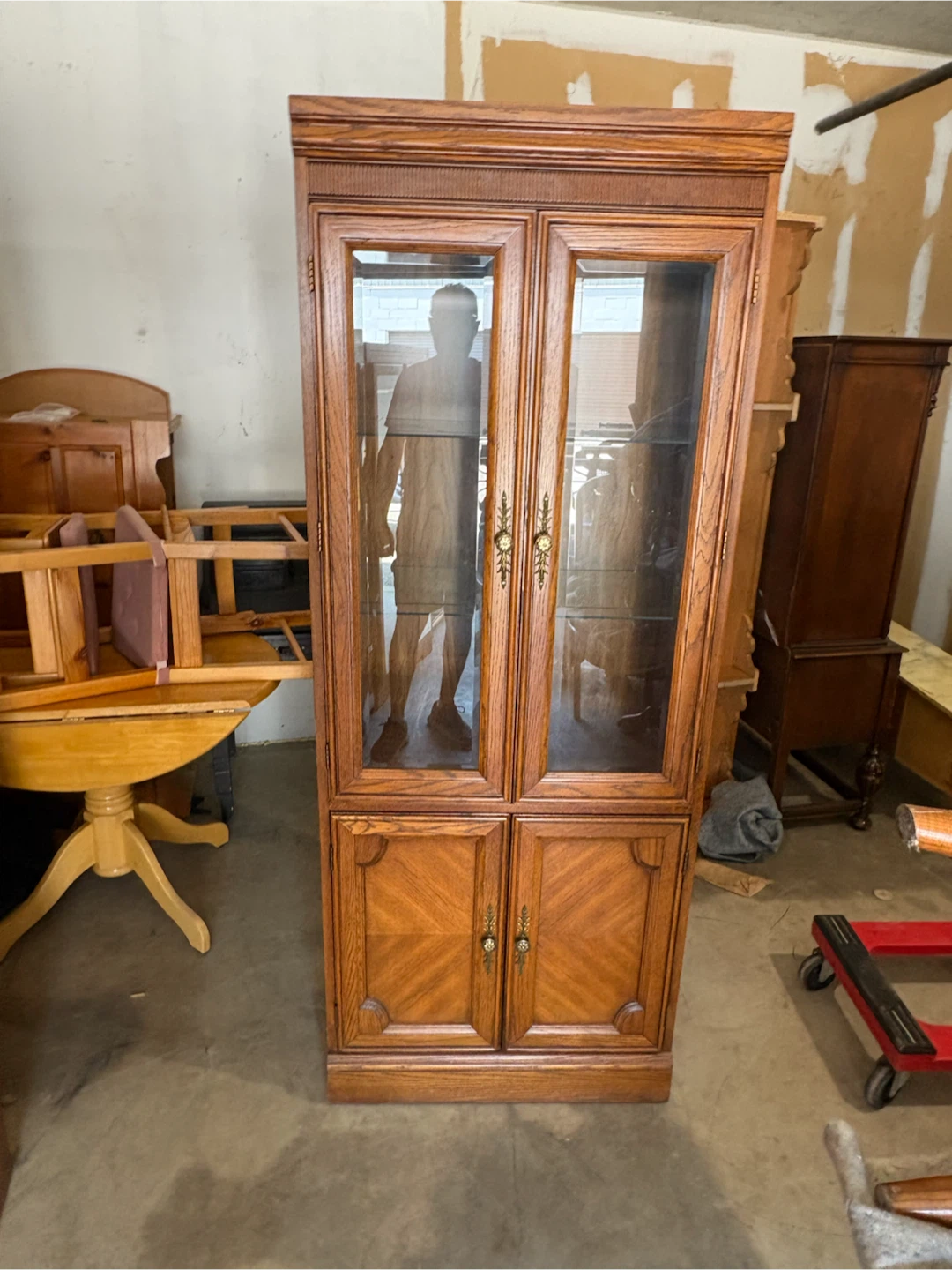 Free delivery used Oak China Cabinet with Glass Doors
