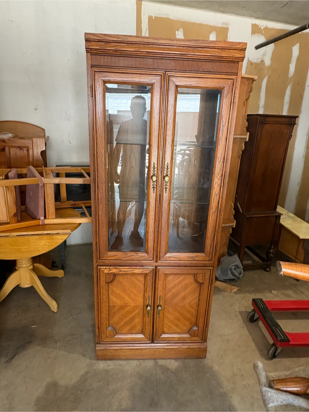 Free delivery used Oak China Cabinet with Glass Doors - photo 2