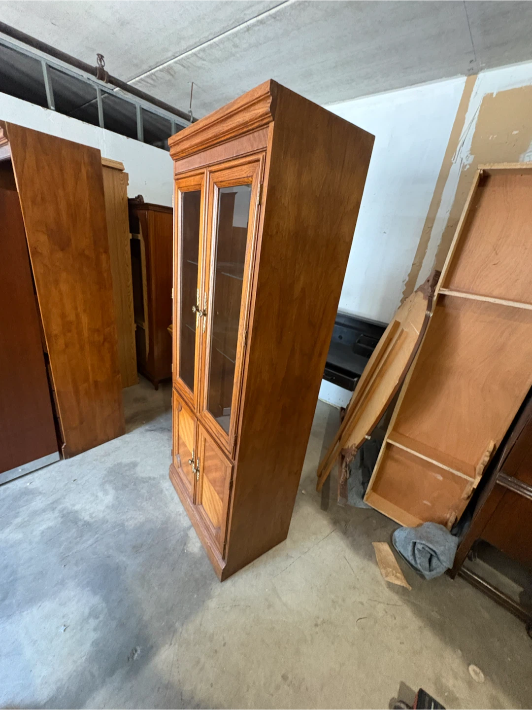 Free delivery used Oak China Cabinet with Glass Doors - photo 3